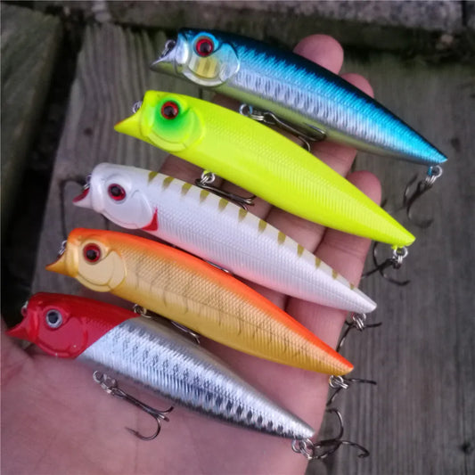 10pcs Artificial Bait Kit Floating Popper Fishing Lure Hard Bait 3D Fish Eyes Isca Artificial Lure Fishing Tackle 9.5cm 11.5g