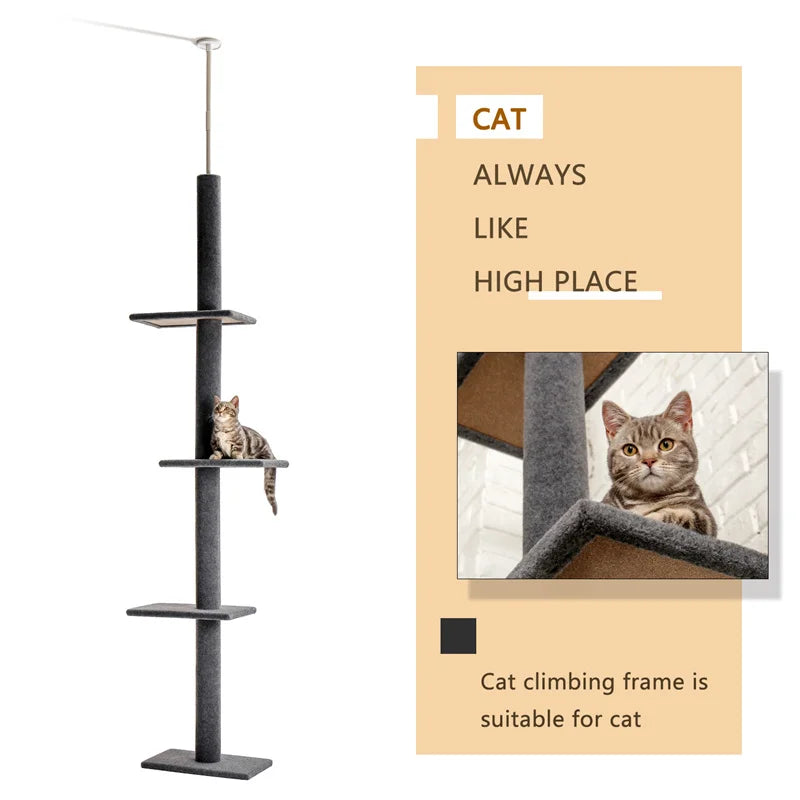 H228-274cm Domestic Delivery Pet Cat Tree Floor to Ceiling Indoor Natural Scratching Post Adjustable Climbing Tree Jumping Toy