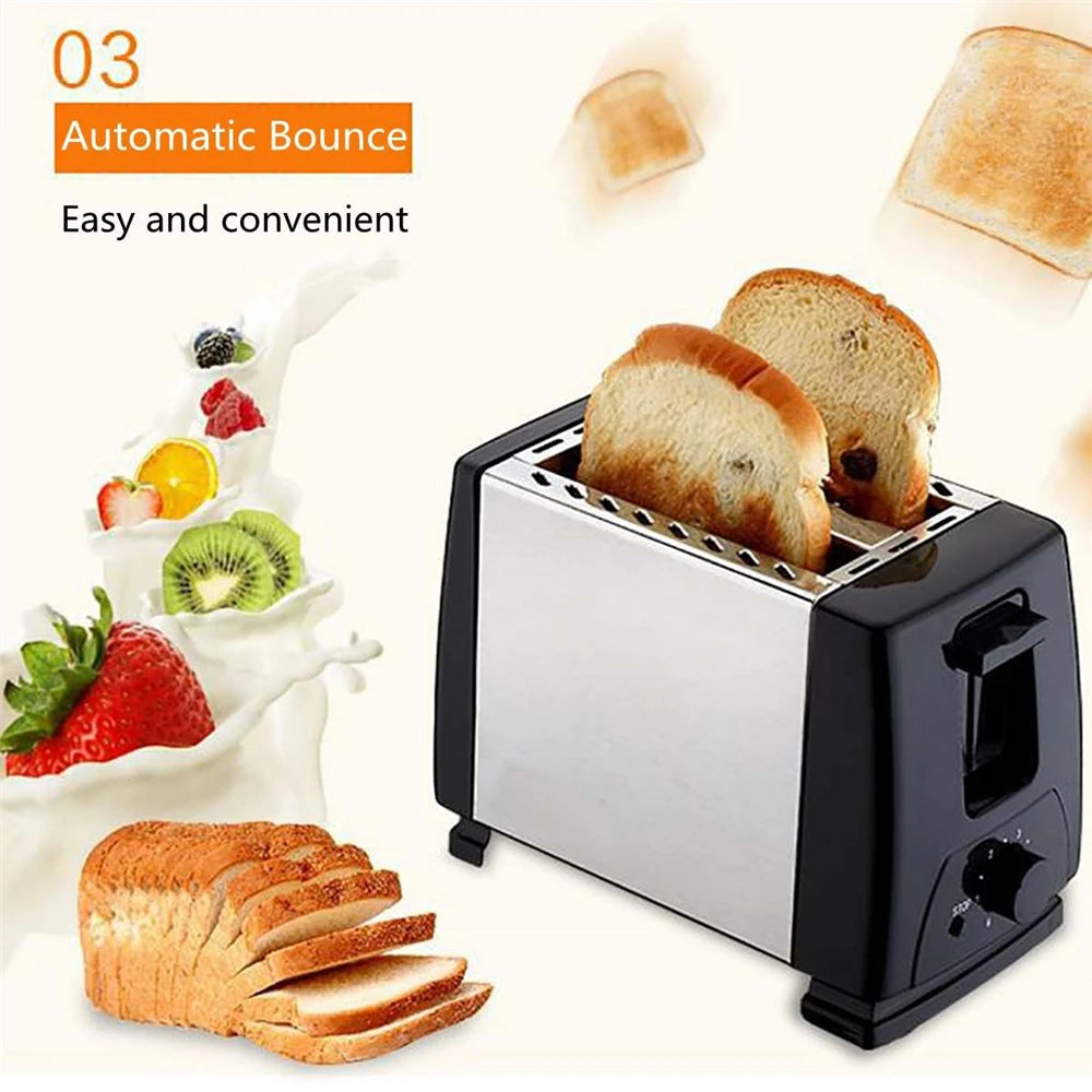 Household Automatic Bread Toaster Fast Heating 2 Slices Slots Bread Maker Cooking Stainless Steel Baking Breakfast Machine 750W