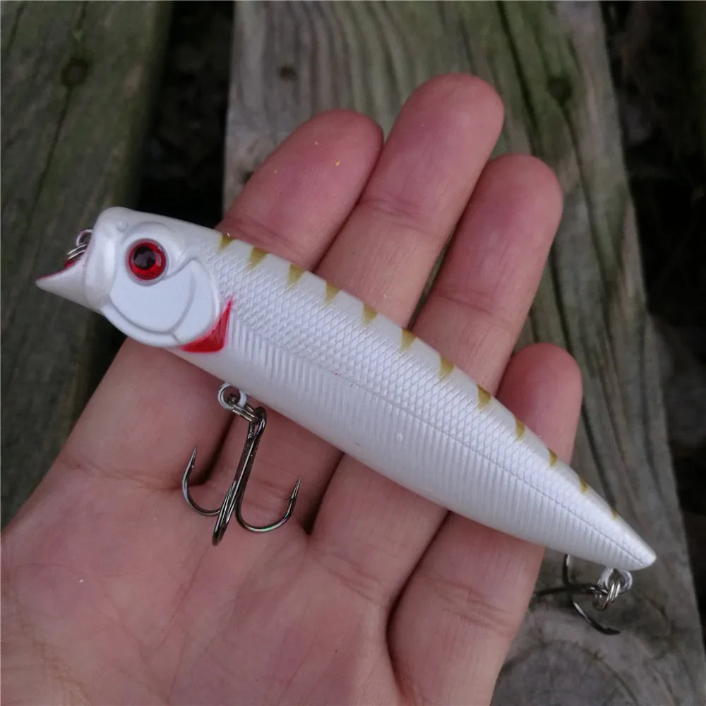 10pcs Artificial Bait Kit Floating Popper Fishing Lure Hard Bait 3D Fish Eyes Isca Artificial Lure Fishing Tackle 9.5cm 11.5g