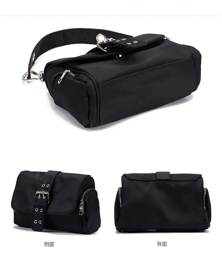 Nylon Women Shoulder Crossbody Bag black Fashion Rivet Axillary bags Brand design ladies female handbag small Black bolsa femini