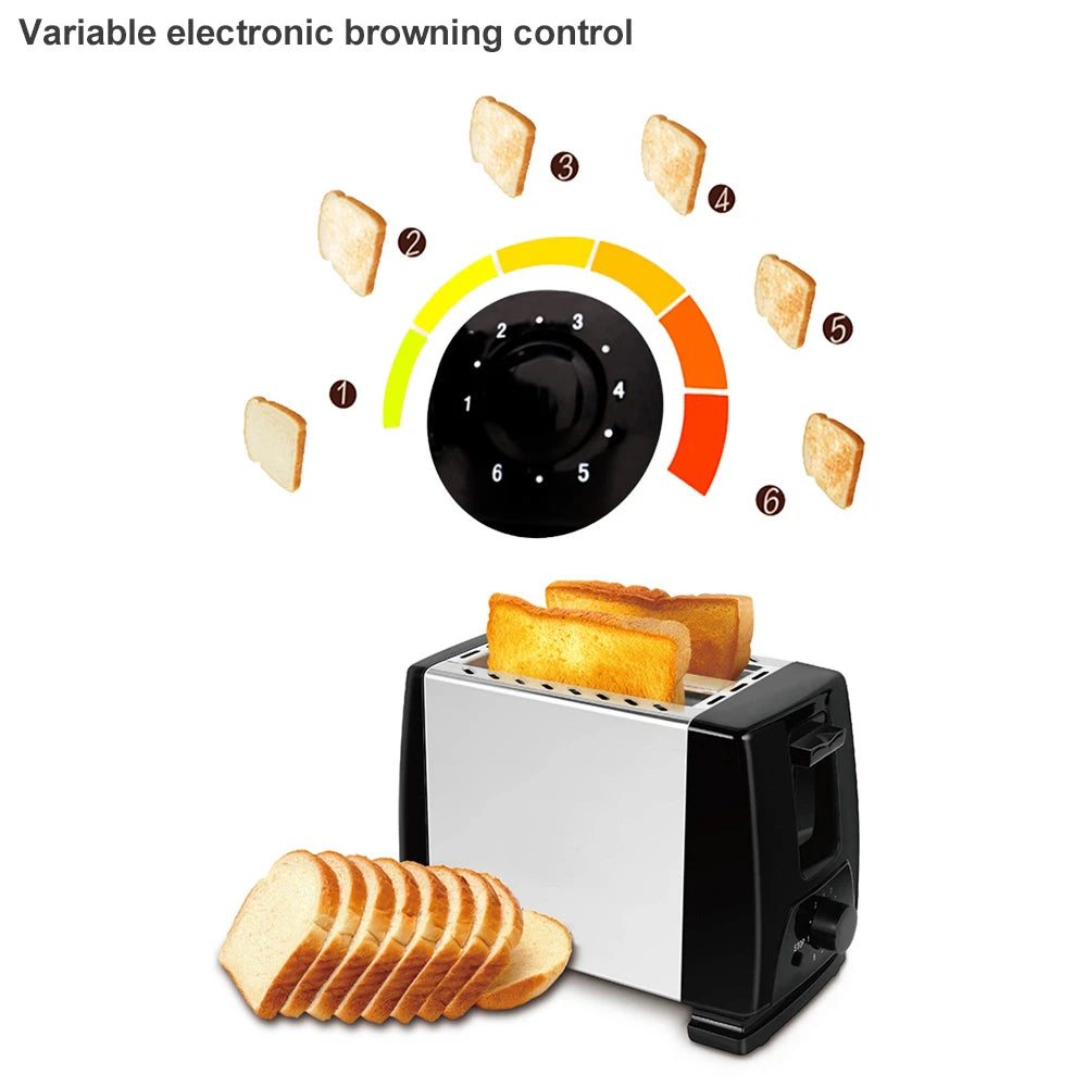 Household Automatic Bread Toaster Fast Heating 2 Slices Slots Bread Maker Cooking Stainless Steel Baking Breakfast Machine 750W