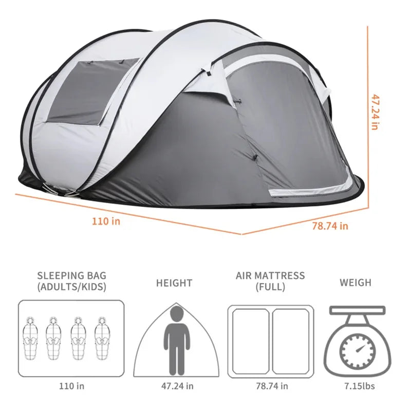 5-8Persons Pop Up Automatic Tent Large Space Waterproof Windproof Quick Open Fast Throw Outdoor Camping Tourist Park палатка