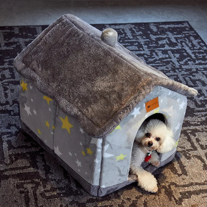 Foldable Dog Bed House for Dogs Cat Bed Winter Warm Villa Sleep Kennel Removable Nest Warm Enclosed Cave Sofa Pet Dog Supplies