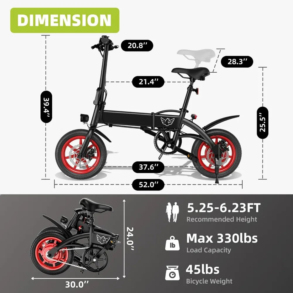 Electric Bike for Adults, Foldable E Bike, 15.5 MPH Lightweight and Portable E Bicycle with 350W High Speed Geared Motor