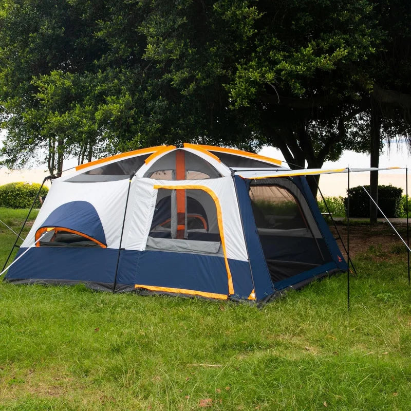 KTT Extra Large Tent 10-12 Person(A),Family Cabin Tents,2 Rooms,3 Doors and 3 Windows with Mesh,Straight Wall,Waterproof,Double