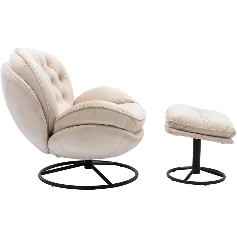 Velvet swivel accent ottoman set, comfortable armchair TV chair, modern chaise longue with ottoman with metal legs