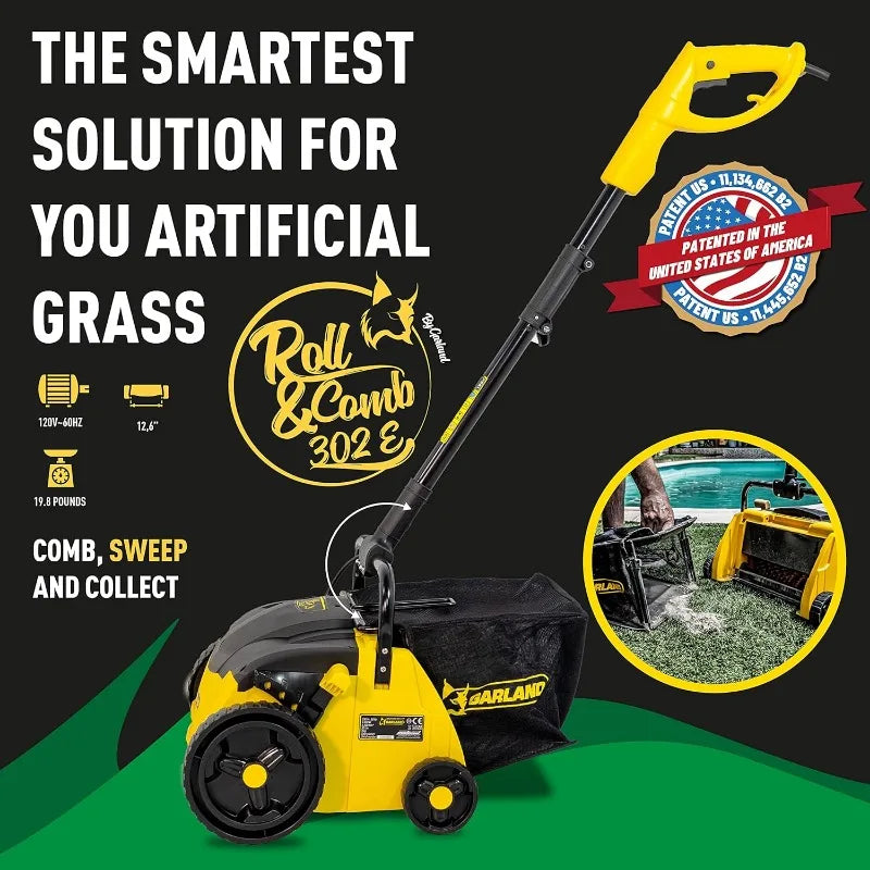 Corded Electric Comber and Sweeper for Artificial Grass -Power Broom 1,400 W, 19.8 pounds Weight, and a 25 l Collection Bag.