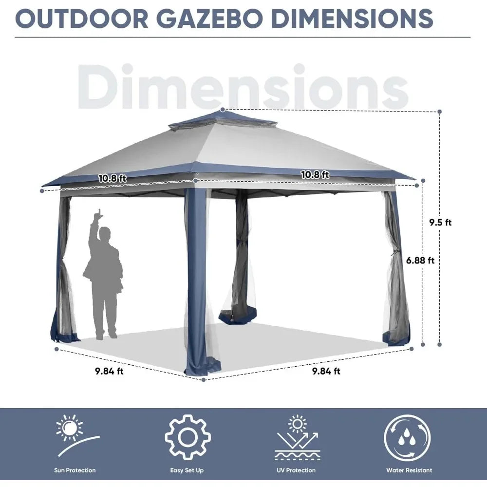 Gazebo Tent,Outdoor Tents for Parties with Mosquito Netting,11x11 FT canopy Heavy Duty Canopy Tent Patio Gazebos