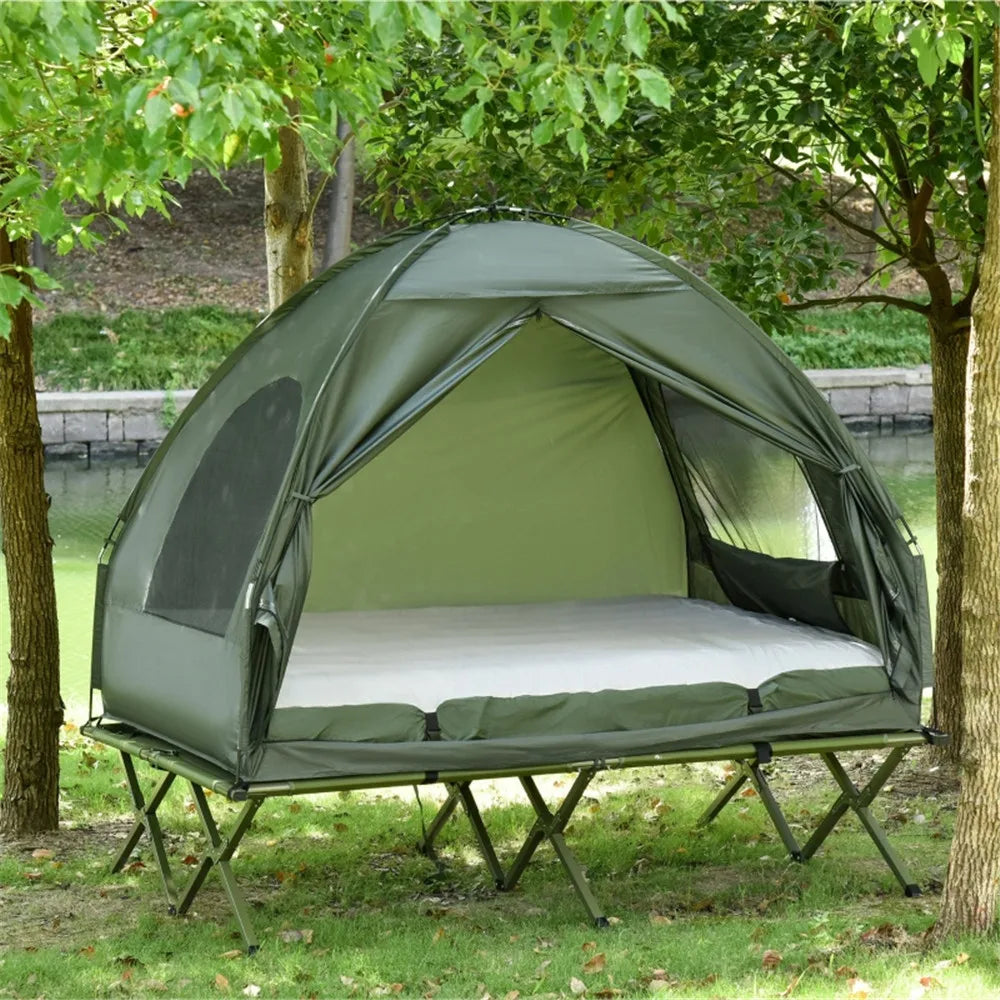 Foldable Camping Cot with Tent, Bedspread and Thick Air Mattress, Camping Bed Tent for Outdoor Hiking, Picnic, Tents