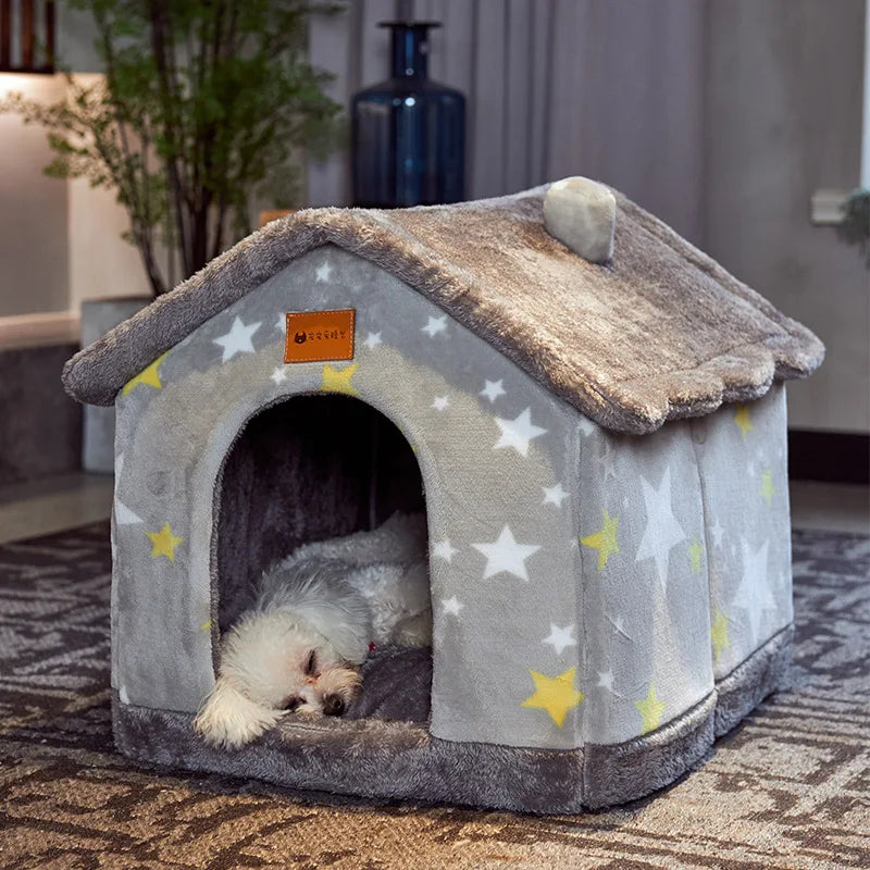 Foldable Dog Bed House for Dogs Cat Bed Winter Warm Villa Sleep Kennel Removable Nest Warm Enclosed Cave Sofa Pet Dog Supplies