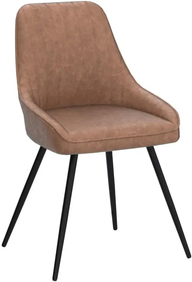 Alunaune Brown Modern Dining Chairs Set of 2 Upholstered Kitchen Chairs, Mid Century Faux Leather Leisure Accent Chair