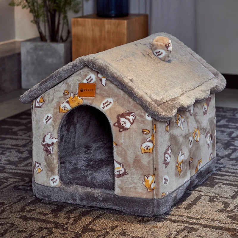 Foldable Dog Bed House for Dogs Cat Bed Winter Warm Villa Sleep Kennel Removable Nest Warm Enclosed Cave Sofa Pet Dog Supplies