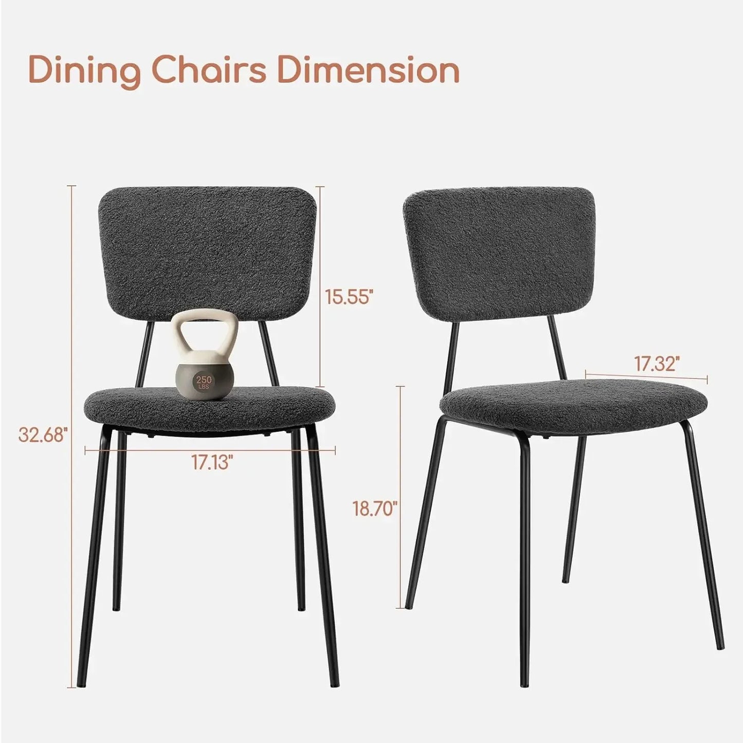 Dining Room Chairs Set of 4 - Modern Boucle Kitchen Chairs with Black Metal Legs, Grey Upholstered Accent Chair for Kitchen