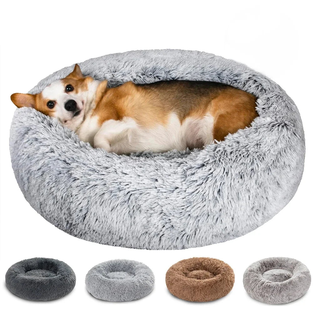 Round Pet Dog Bed House Comfortable Donut Plush Beds for Small Medium Dog Warm Sleeping Cat Nest Washable Cat Bed