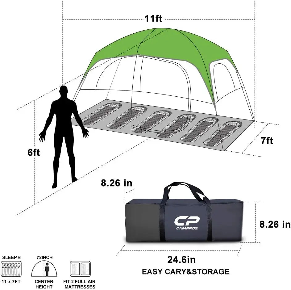 camping equipment, 6-Person-Camping-Tents, Waterproof Windproof Tent with Top Rainfly, Double Layer,  Portable with Carry Bag