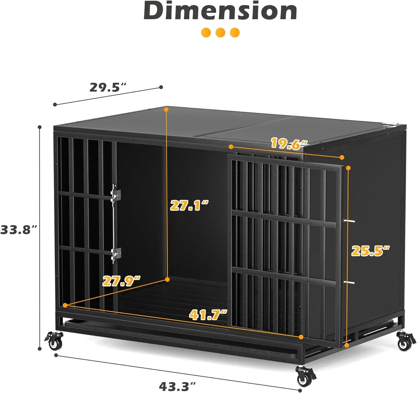 Indestructible Large Steel Kennel with Enclosed Design, Escape-Proof and Chew-Proof Pet Cage for High Anxiety Dogs