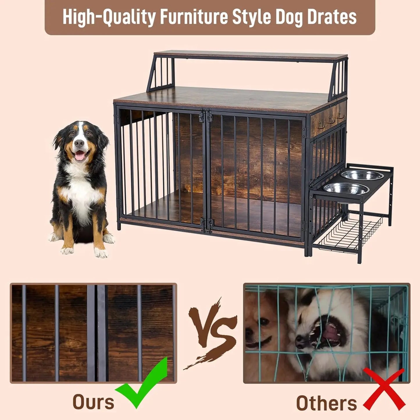 Large Dog Crate Furniture, Heavy Duty Dog Kennel Furniture for Large Dog, Furniture Style, Wooden Side Table Dog Crate Cage