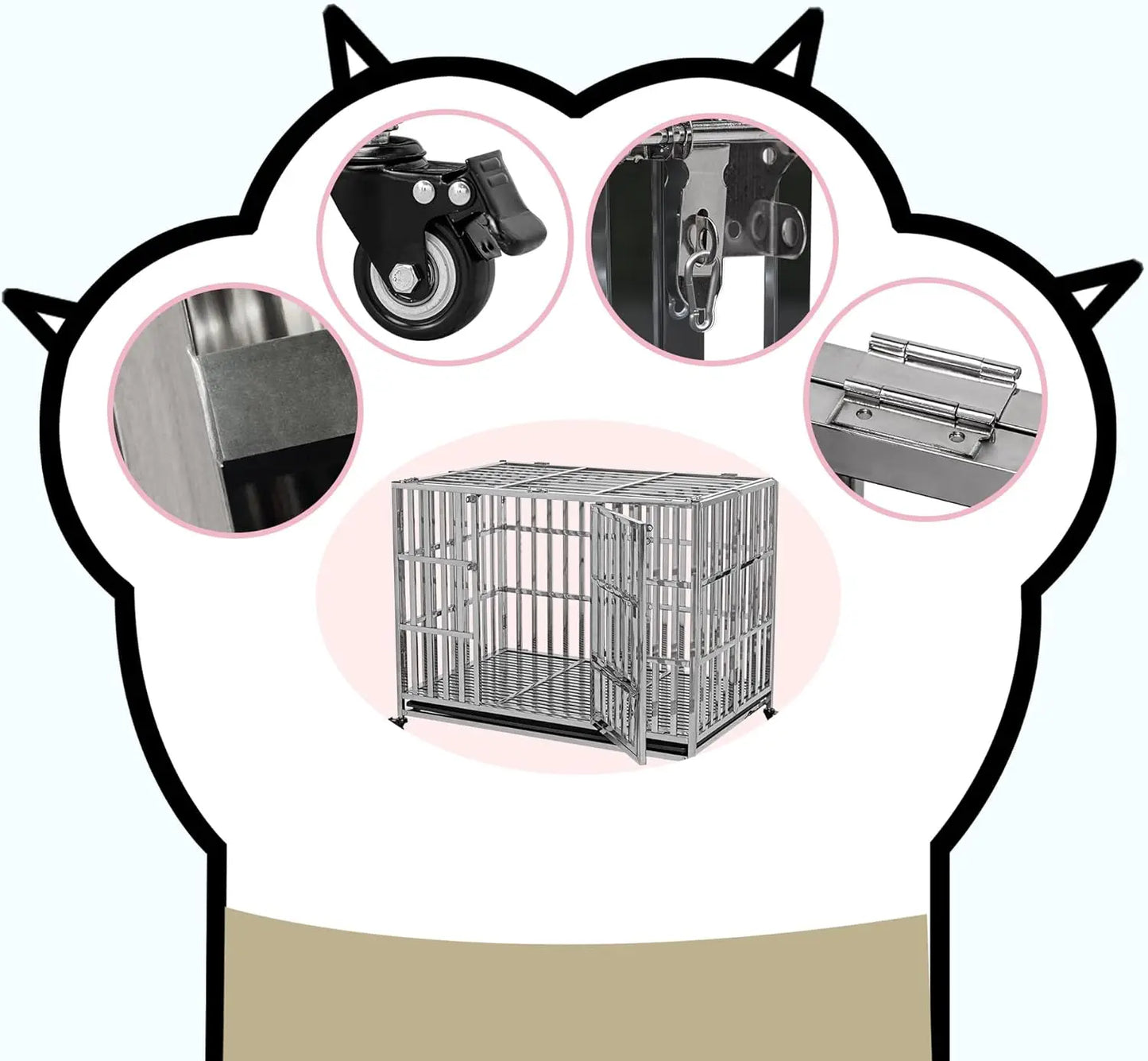 42" Stainless Steel Dog Cage & Playpen - Heavy Duty, Indoor/Outdoor Kennel Crate for Large Dogs w/Double Doors/Locks,