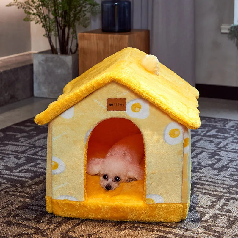 Foldable Dog Bed House for Dogs Cat Bed Winter Warm Villa Sleep Kennel Removable Nest Warm Enclosed Cave Sofa Pet Dog Supplies