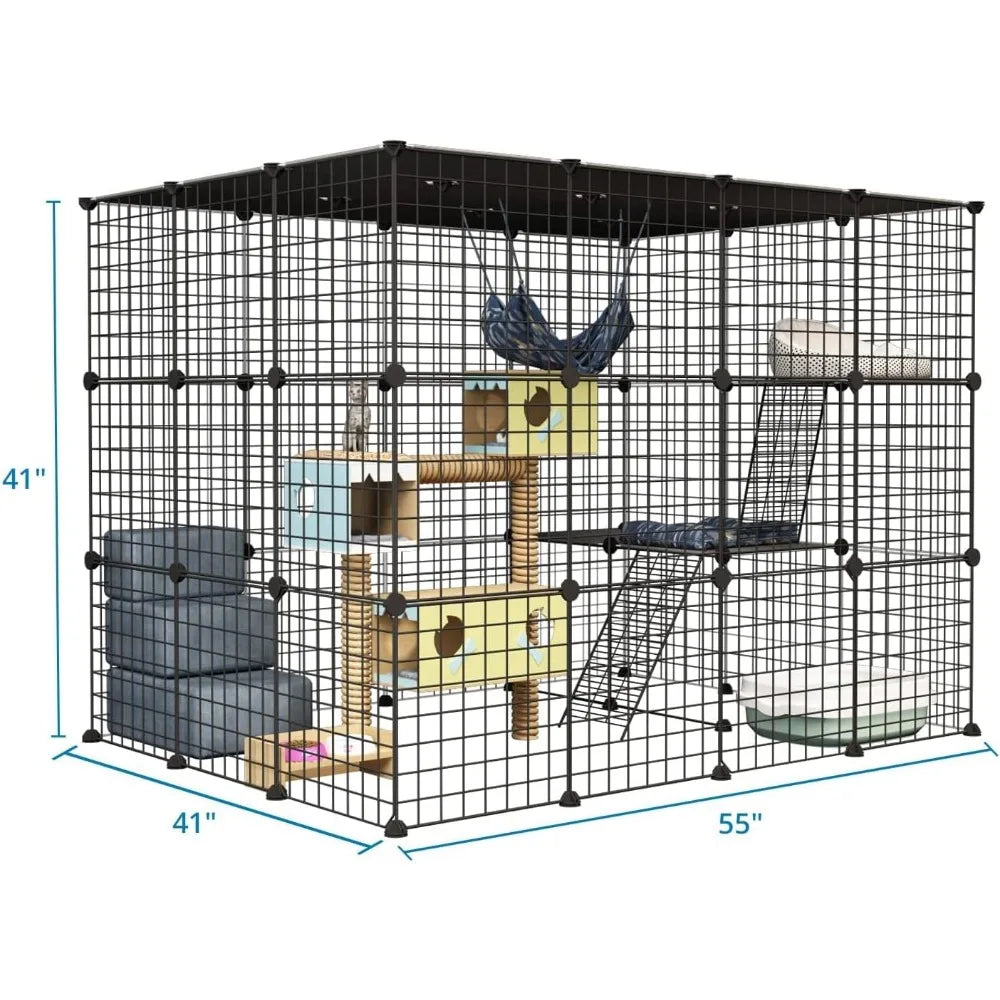 Cages Enclosure with Super Large Enter Door, 55.1Lx41.3Wx41.3H Cat House Balcony Playpen Platforms,DIY Kennels Crate