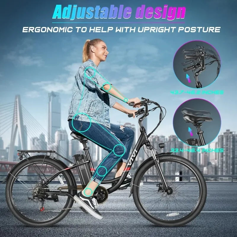 Electric Bike, 26'' Electric Bike for Adults, 500W Ebike with 48V Removable Battery, Electric Commuter Cruiser Bike 20MPH