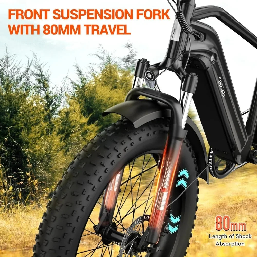 Fat Tire Electric Bike, 26 Inch All-Terrain, Peak 1400W Motor, 50 Mile Range & 32MPH Top Speed, 48V 15Ah Battery