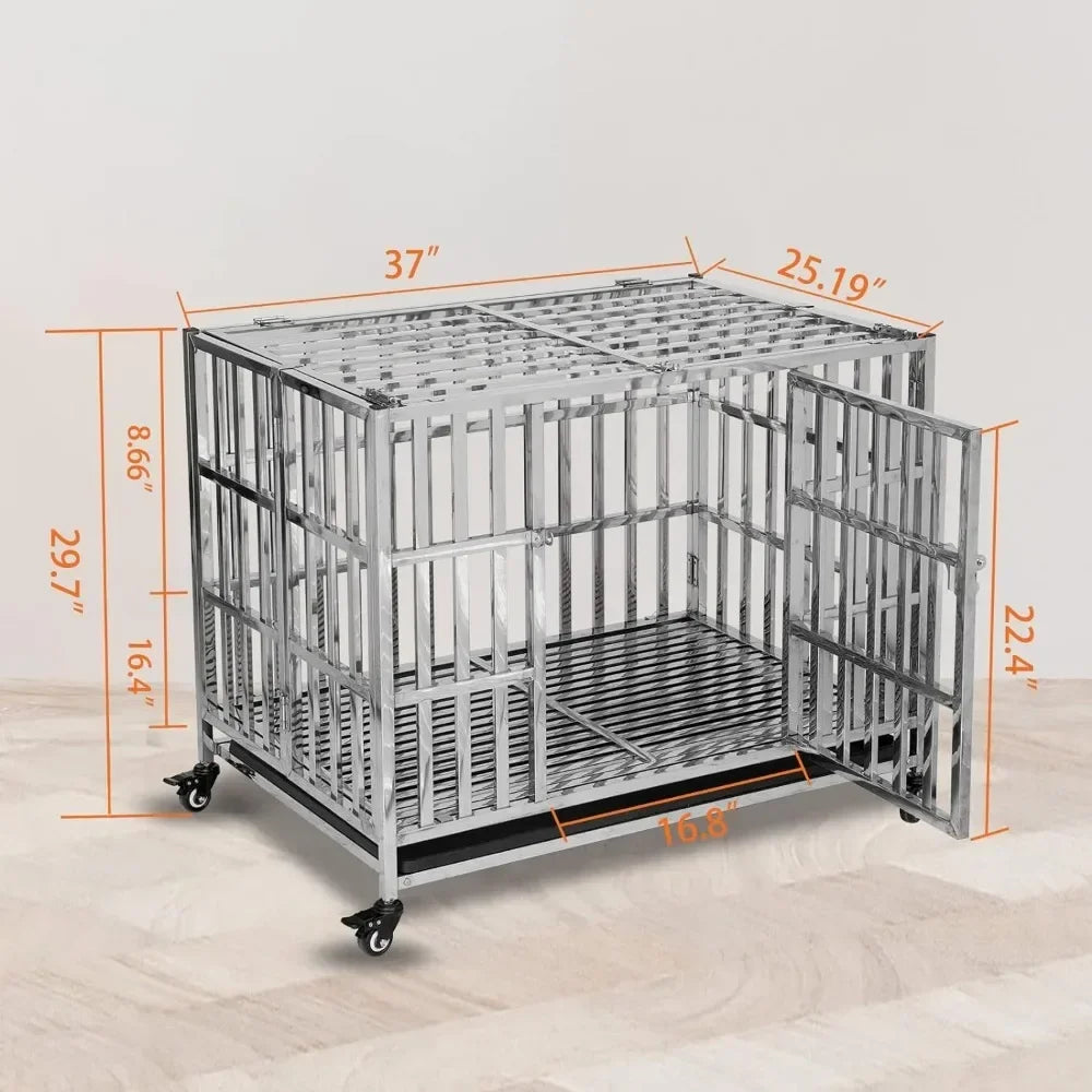 Stainless steel kennel cage, suitable for small dogs, with tray,indoor foldable and portable, suitable for outdoor animal travel