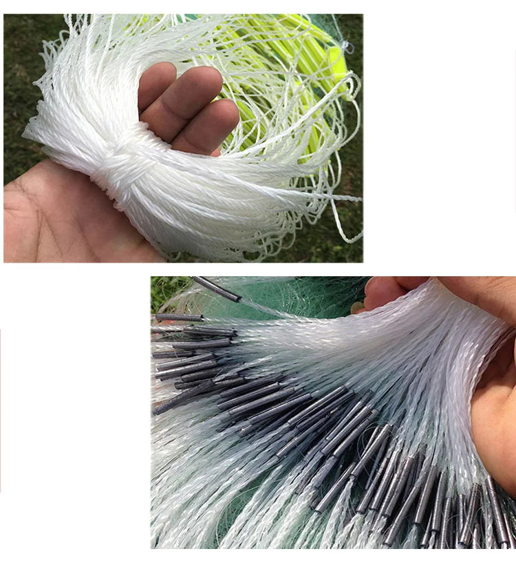 Lawaia 20M Green Silk Fishing Net 3-layer Mesh Gillnet with Long Lead Pendant Network Monofilament Gill Nets Fishing Accessories