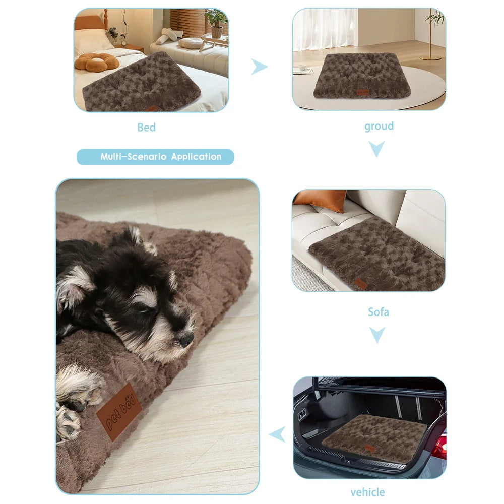 Dog Bed Pet Bed Washable Faux Fur Pet Crate Bed For Dog Anti-Slip Pet Mat Bed For Cat Fluffy Comfy Pet Sleeping Mat For Dog Mat