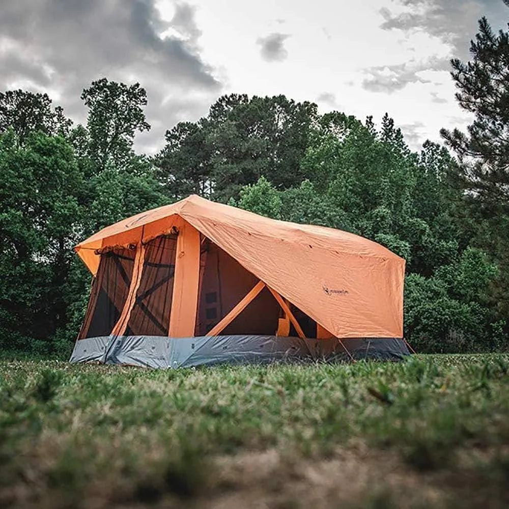 Gazelle T4 Plus Extra Large 4 to 8 Person Portable Pop Up Outdoor Shelter Camping Hub Tent, Orange