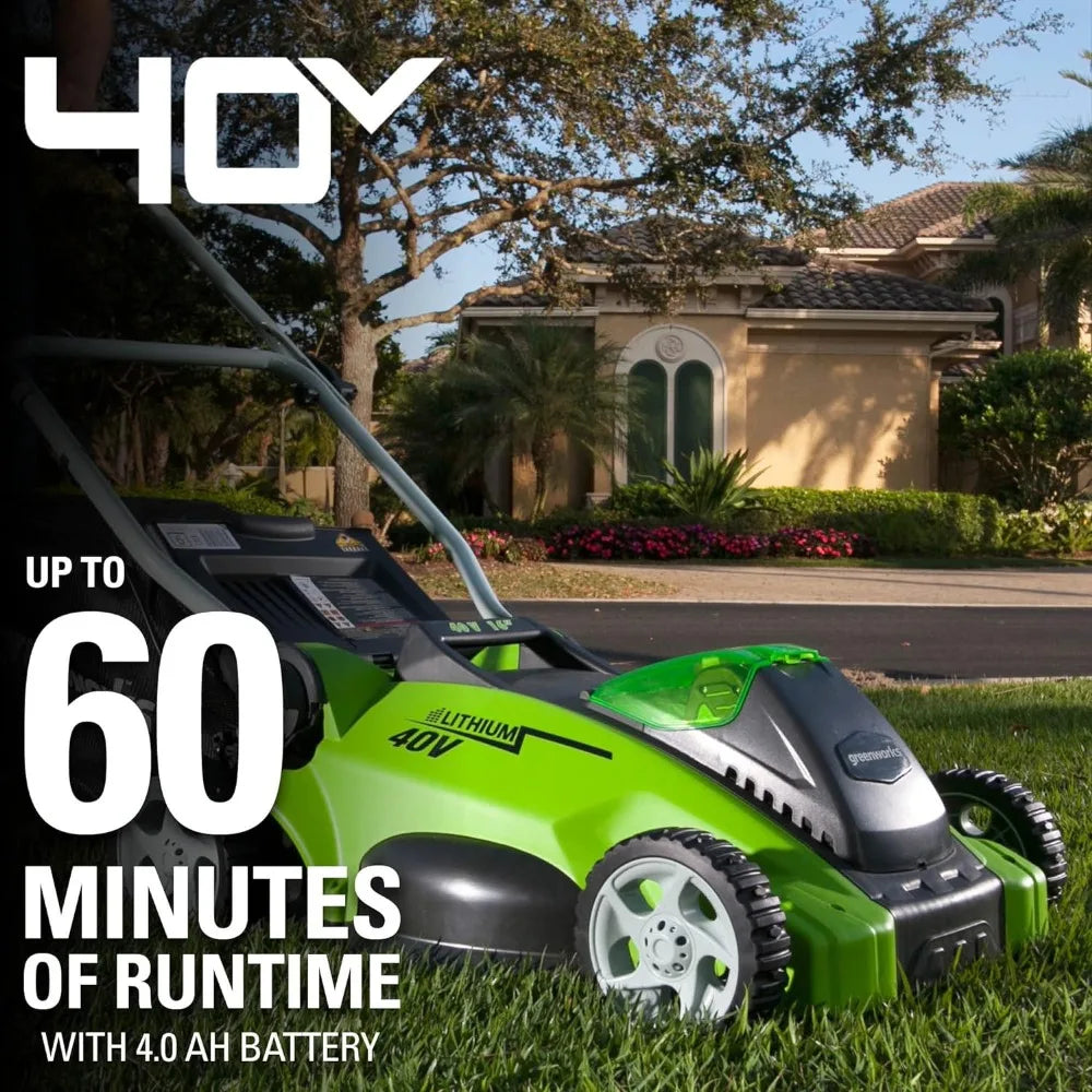 40V 16" Cordless Electric Lawn Mower + 40V Sweeper (150 MPH) 4.0Ah Battery and Charger Included Ideal for cleaning hard surfaces