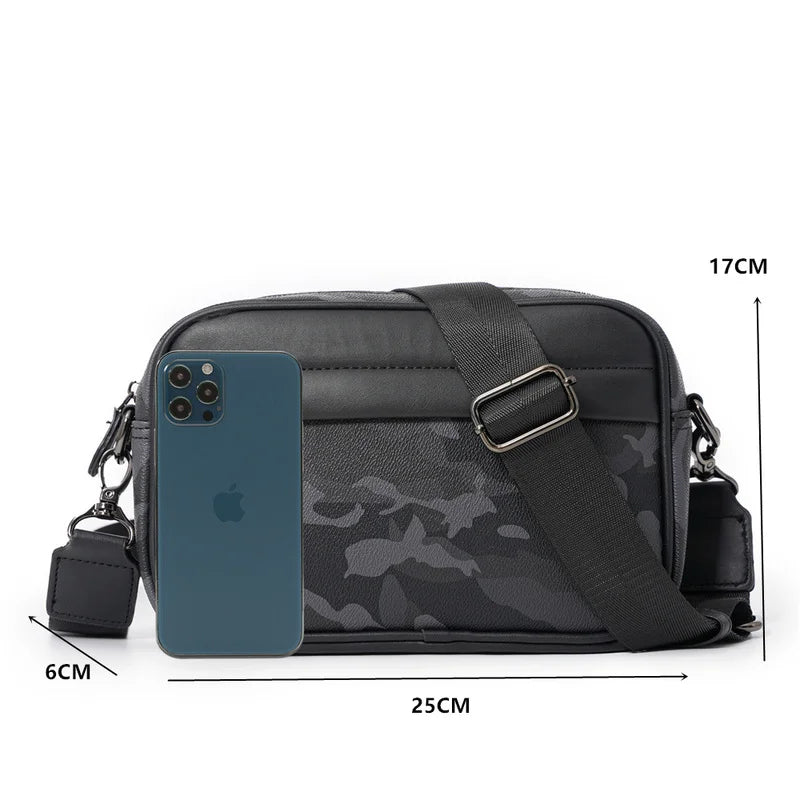 Camouflage Men's Messenger Bag Retro PU Leather Shoulder Bags For Man Square Men Crossbody Bags Sling Male Shoulder Bags