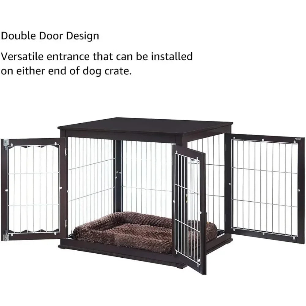 Large Dog Cage, Beautiful Indoor Kennel, Modern Decorative Pet House Dog Cage, Side Table and Bedside Table, Espresso