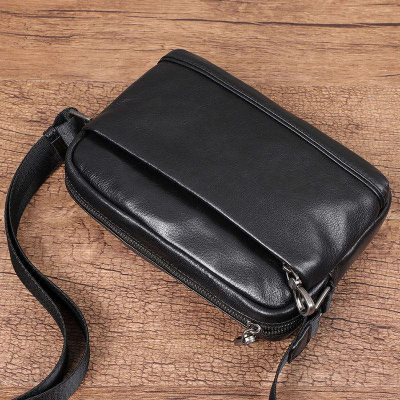 Real Genuine Leather Men Shoulder Bags Casual Men's Messenger Bags First Layer Cowhide Crossbody Bag Fashion Boys Flap Bag