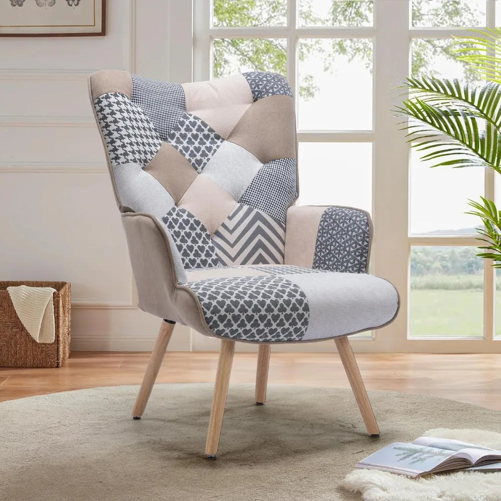 SumKea Patchwork Panache Upholstered Armchair Elegant, Cozy Accent Chair for Living Room, Bedroom, Office Decor