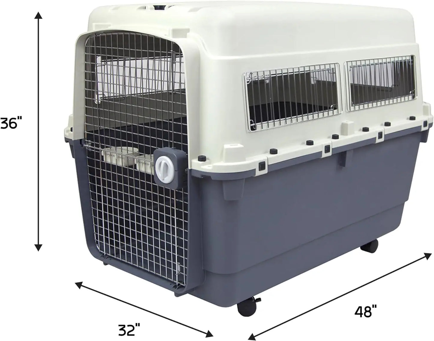 Plastic Kennels Rolling Plastic Airline Approved Wire Door Travel Dog Crate, XXX-Large, Gray