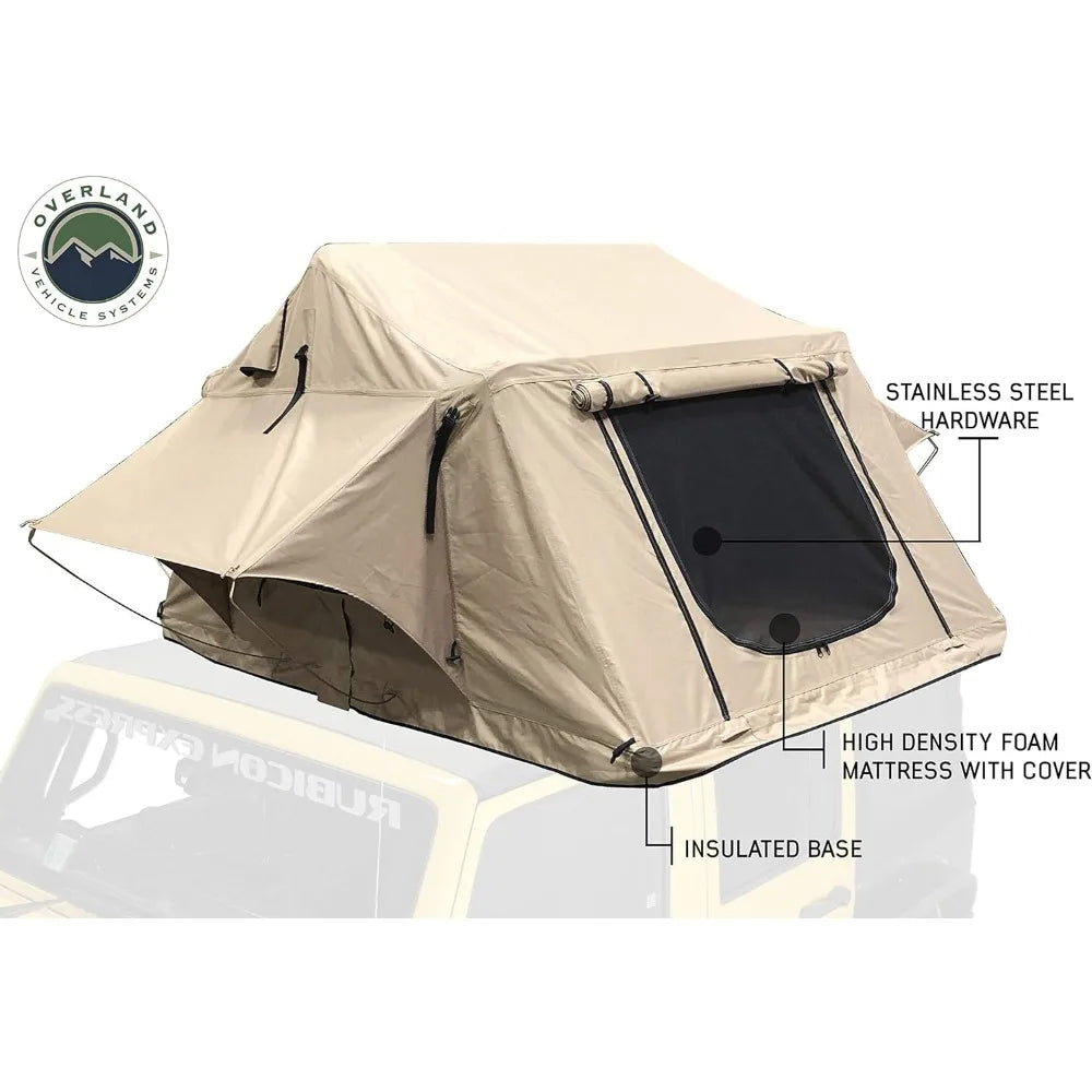 Tent for Car Roof Top , Marine Grade 600D Rip-Stop Polyester Water Proof, with Rain Fly Tan Base, Easy To Install Truck Tent