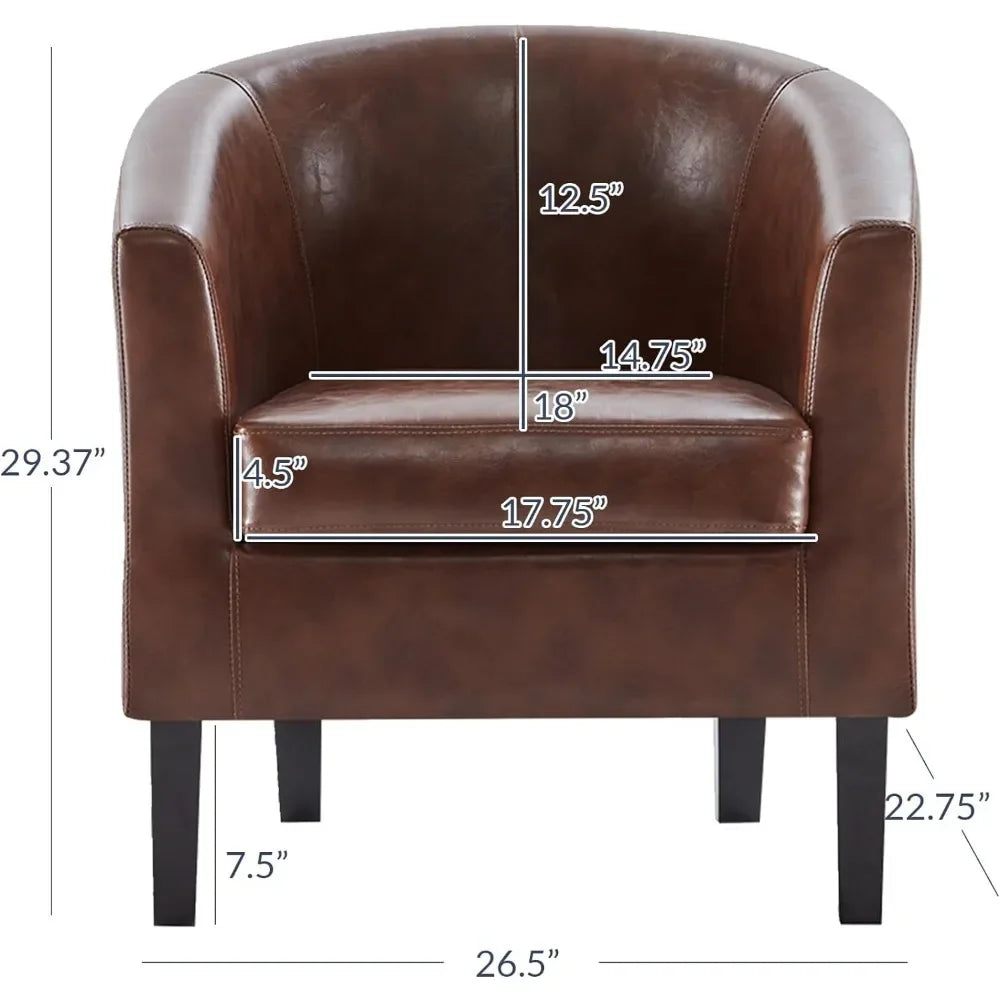 Living Room Chair, Club Tub Sofa Chair for Bedroom, Corner Chair with Flared Legs，Faux Leather Round Accent Barrel Chair