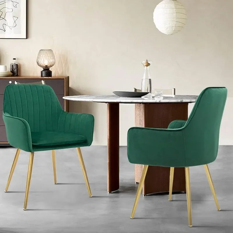 Furniture Modern Living Dining Room Accent Arm Chairs Club Guest with Gold Metal Legs, Set of 2, Green