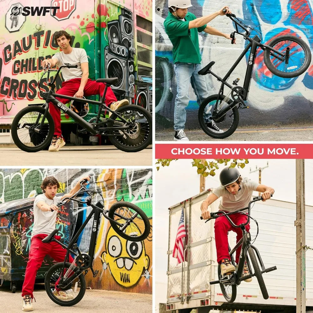 Electric BMX Bike- 35mi Operating Range, 20mph, 20” Performance Wheels, Front & Back Pegs, LCD-Display,