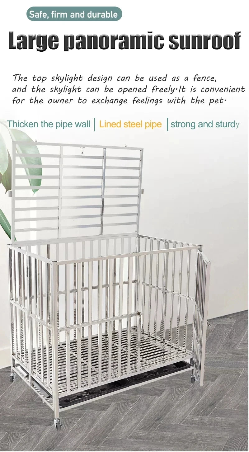 Factory wholesale custom thickened stainless steel foldable large dog cage puppy kennel