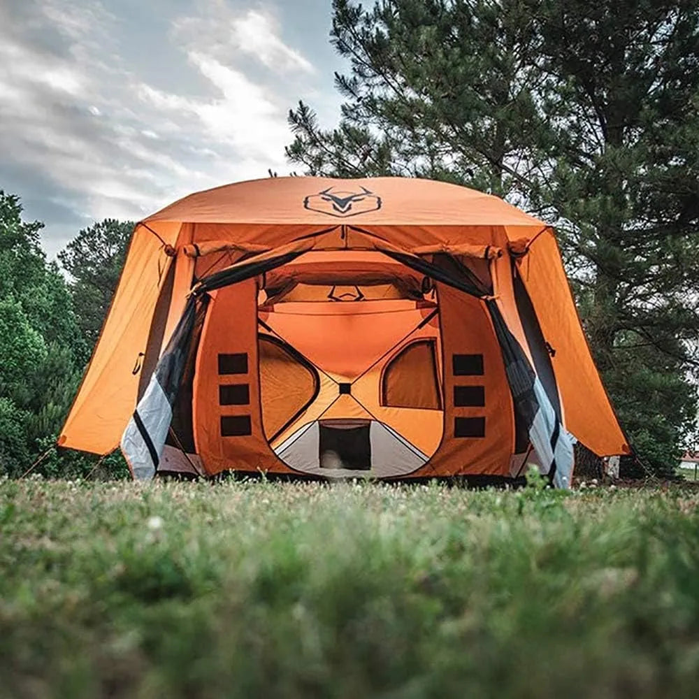 Gazelle T4 Plus Extra Large 4 to 8 Person Portable Pop Up Outdoor Shelter Camping Hub Tent, Orange