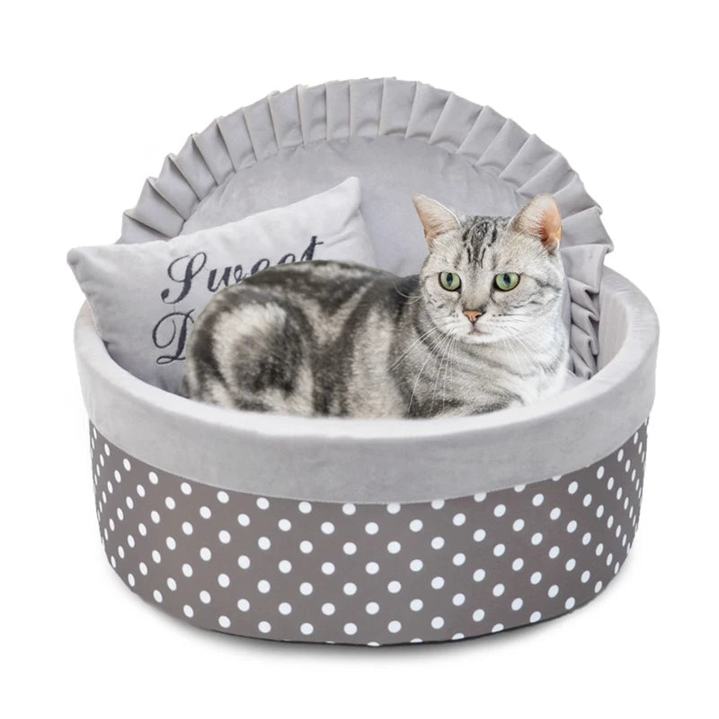 Cute Cat Bed Autumn Winter Warm Pet Dog Sleeping Bed With Pillow Round Dogs Puppy Kitten Nest Cushion Fashion Pets Accessories