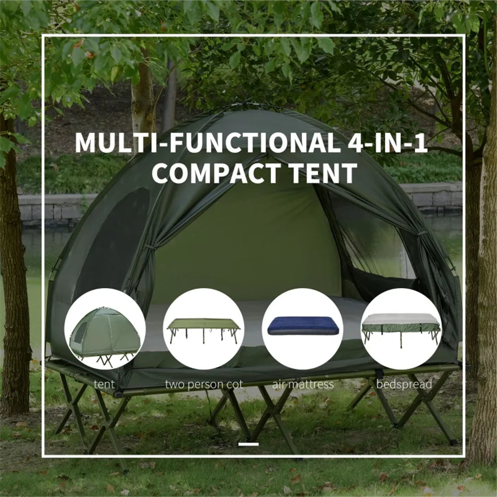 Foldable Camping Cot with Tent, Bedspread and Thick Air Mattress, Camping Bed Tent for Outdoor Hiking, Picnic, Tents