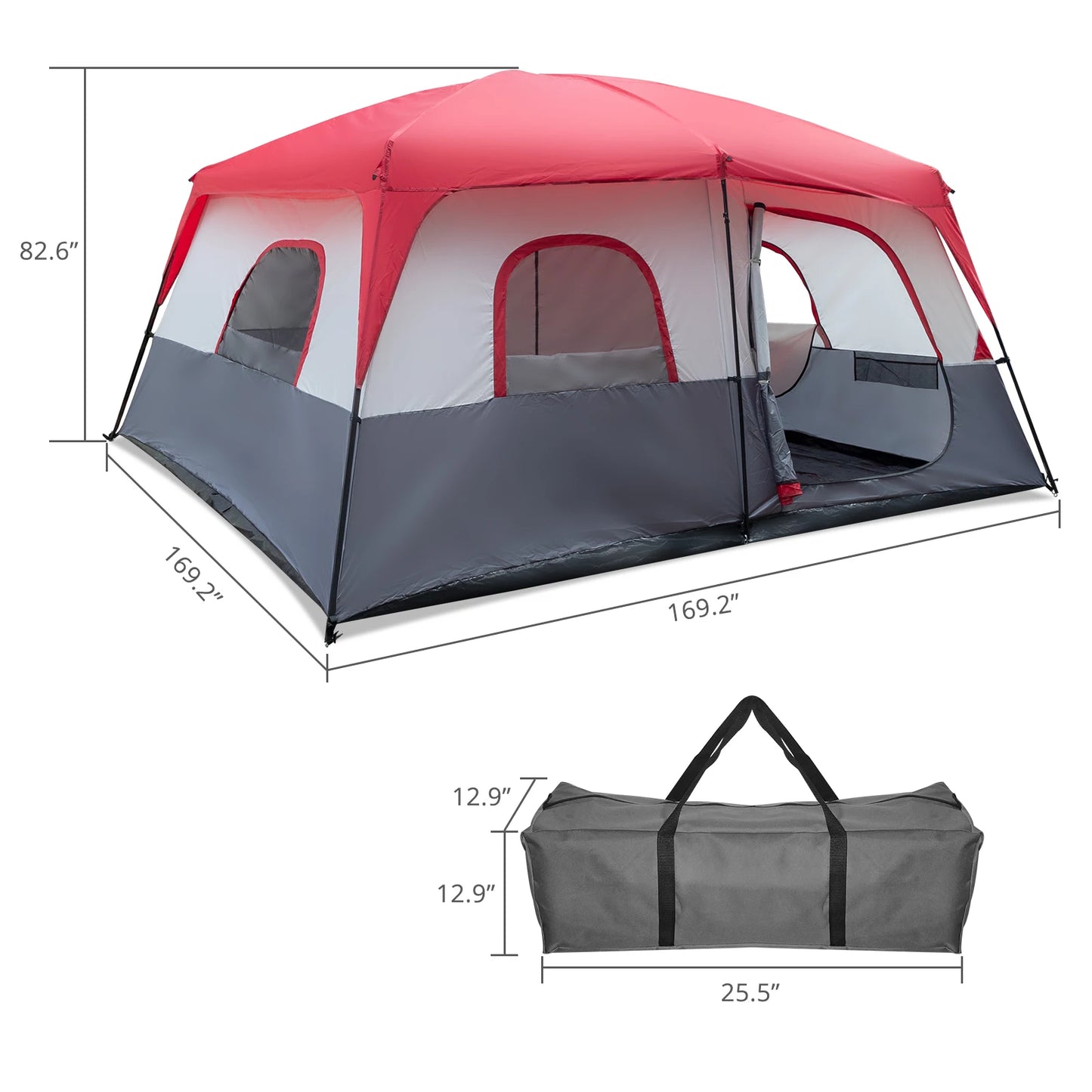 14 people red and white camping tent polyester cloth fiberglass pole 430*430*210cm N001