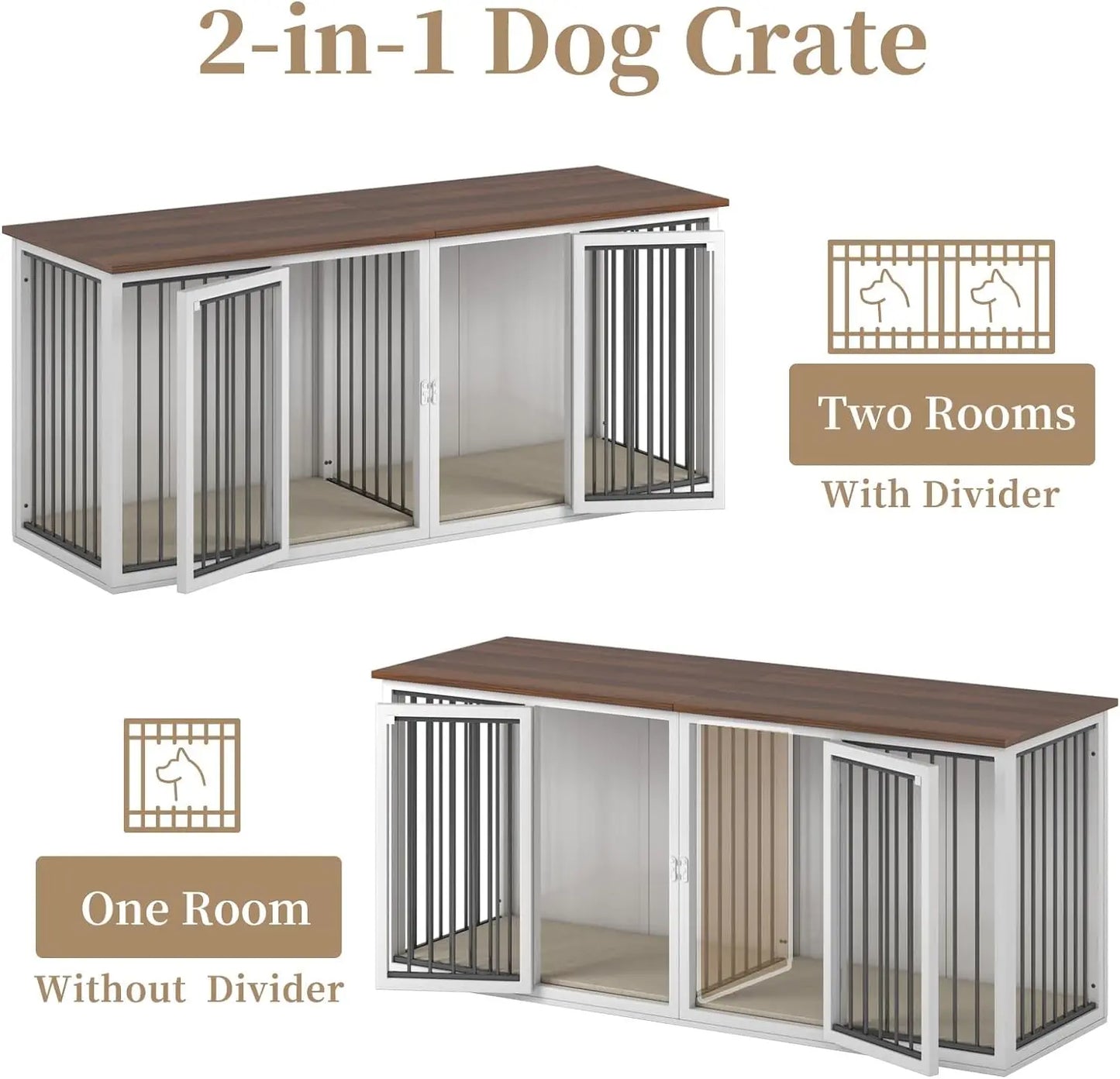 Steel Frame Dog Crate with Double Doors, Heavy Sturdy Dog Kennel for Small Medium Large Dog, Indoor Double Dog Cage