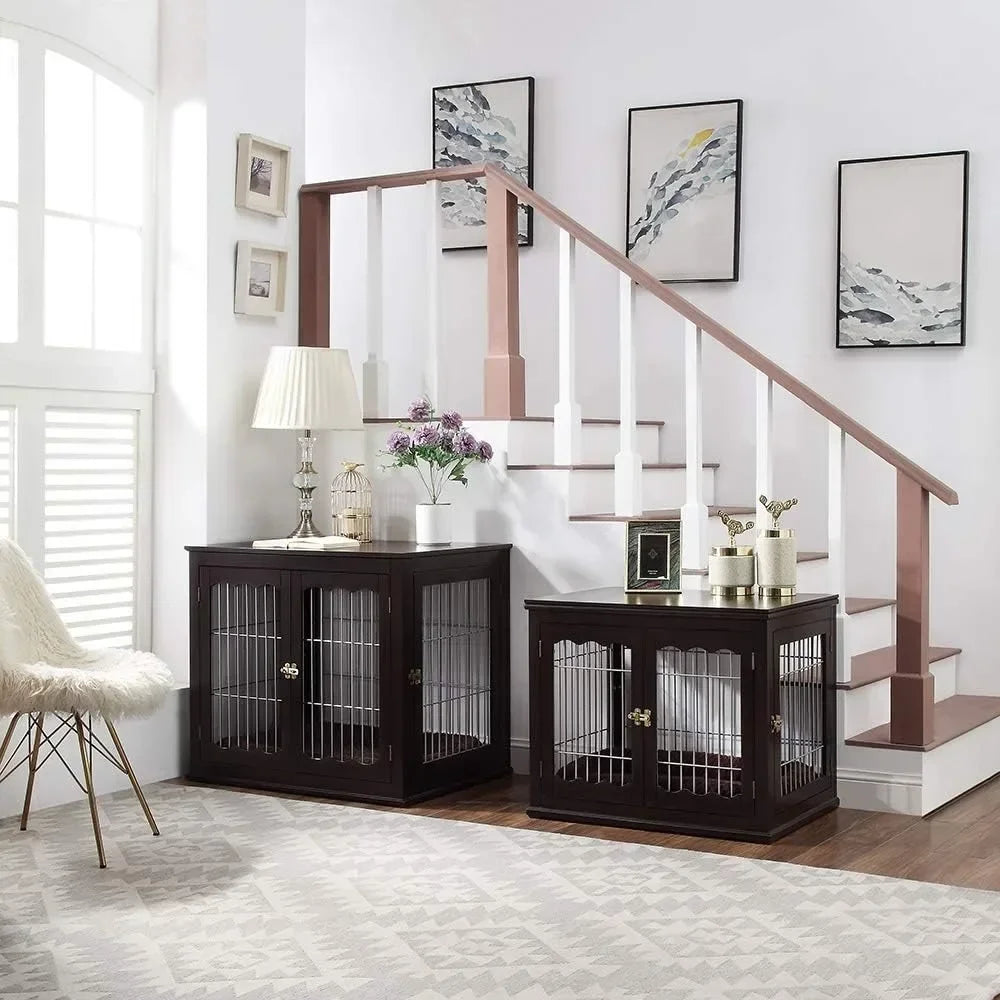 Large Dog Cage, Beautiful Indoor Kennel, Modern Decorative Pet House Dog Cage, Side Table and Bedside Table, Espresso