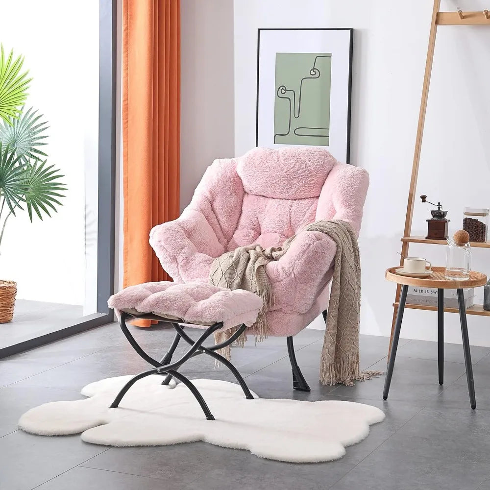 Lazy Chair with Ottoman, Modern Accent Leisure Upholstered Sofa Chair, Contemporary Lounge Reading Chair with Armrests