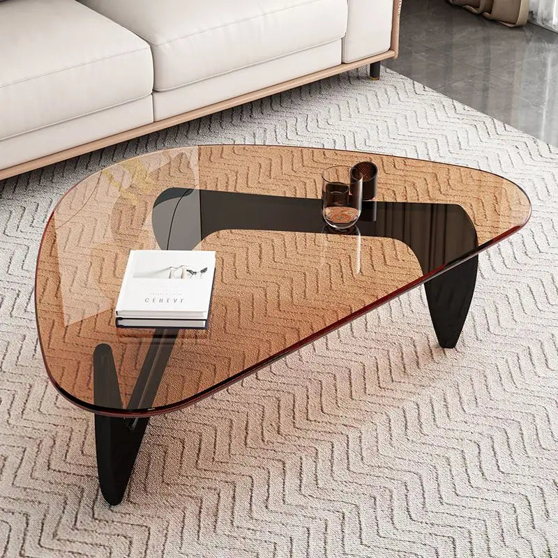 Transparent Tempered Glass Coffee Tables Oval Drop Tables Solid Wood Center Table for Living Room Modern Minimalist Tea Table